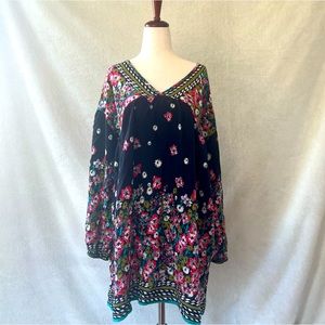 Floral Pink Flower Tunic Style Loose Fitting Dress Cowgirl Western Shirt